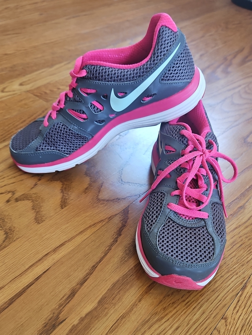 Nike Women's Gray and Pink Running Shoes with Light Blue Swoosh